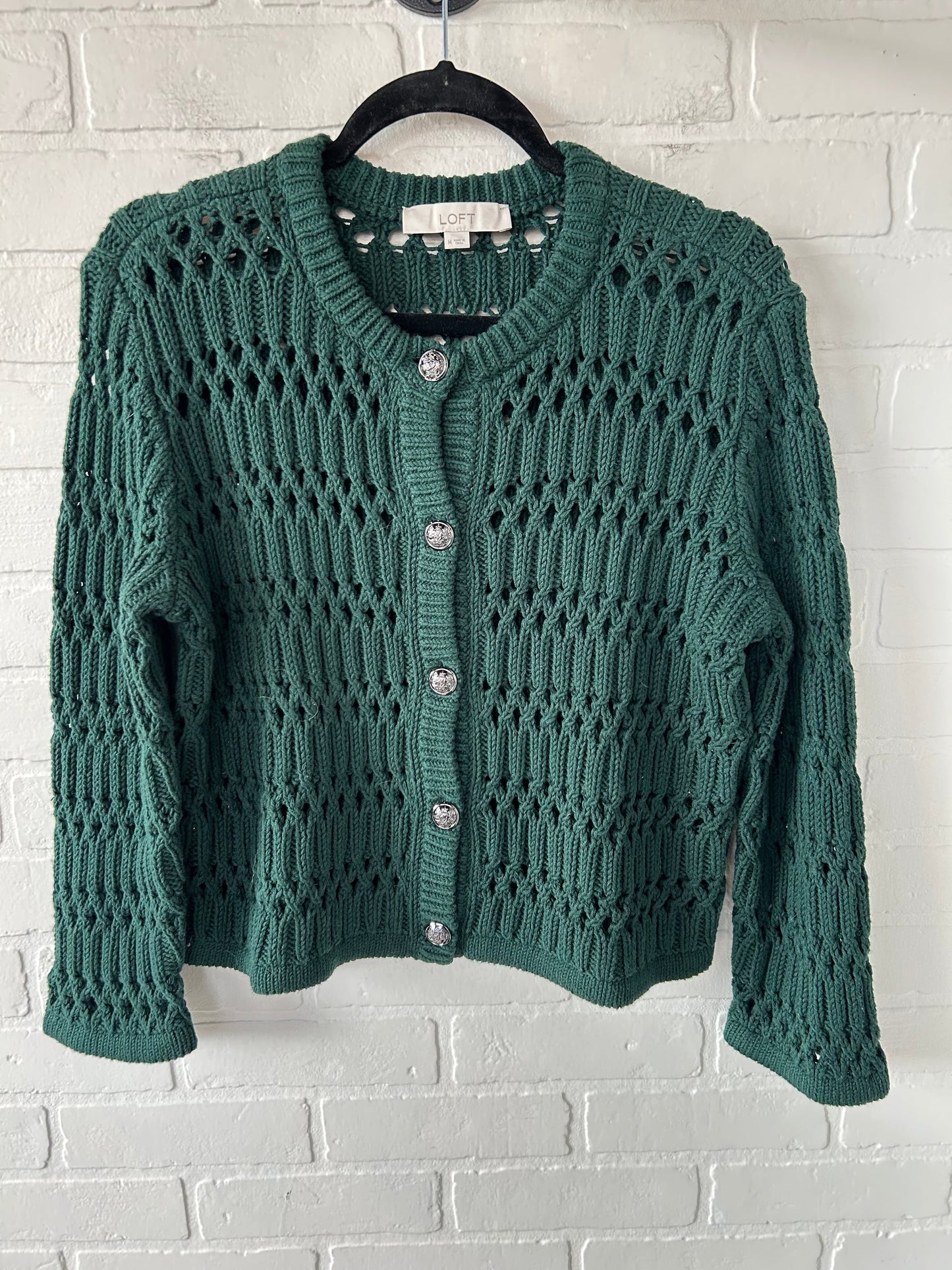 Sweater Cardigan By Loft In Green, Size: M