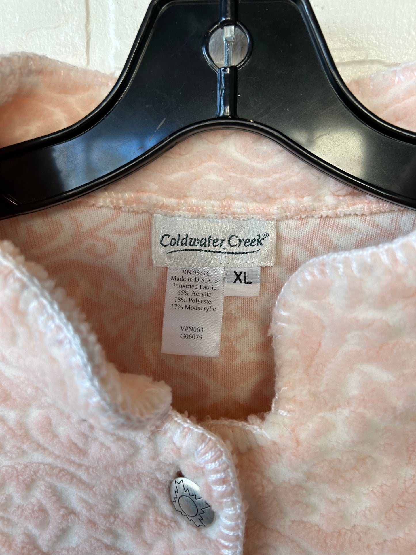 Jacket Fleece By Coldwater Creek In Pink & White, Size: Xl