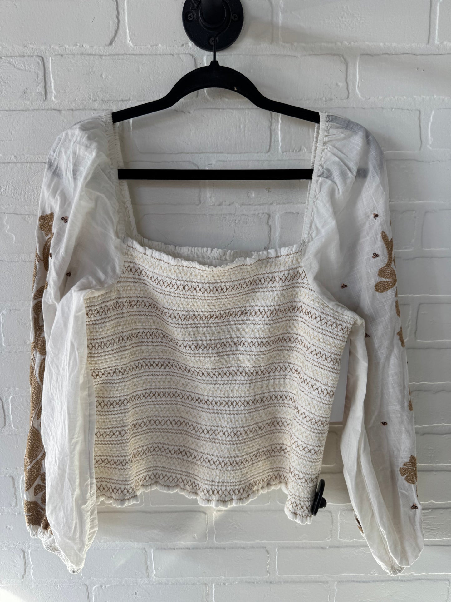 Top Long Sleeve By Anthropologie In Cream & Tan, Size: L