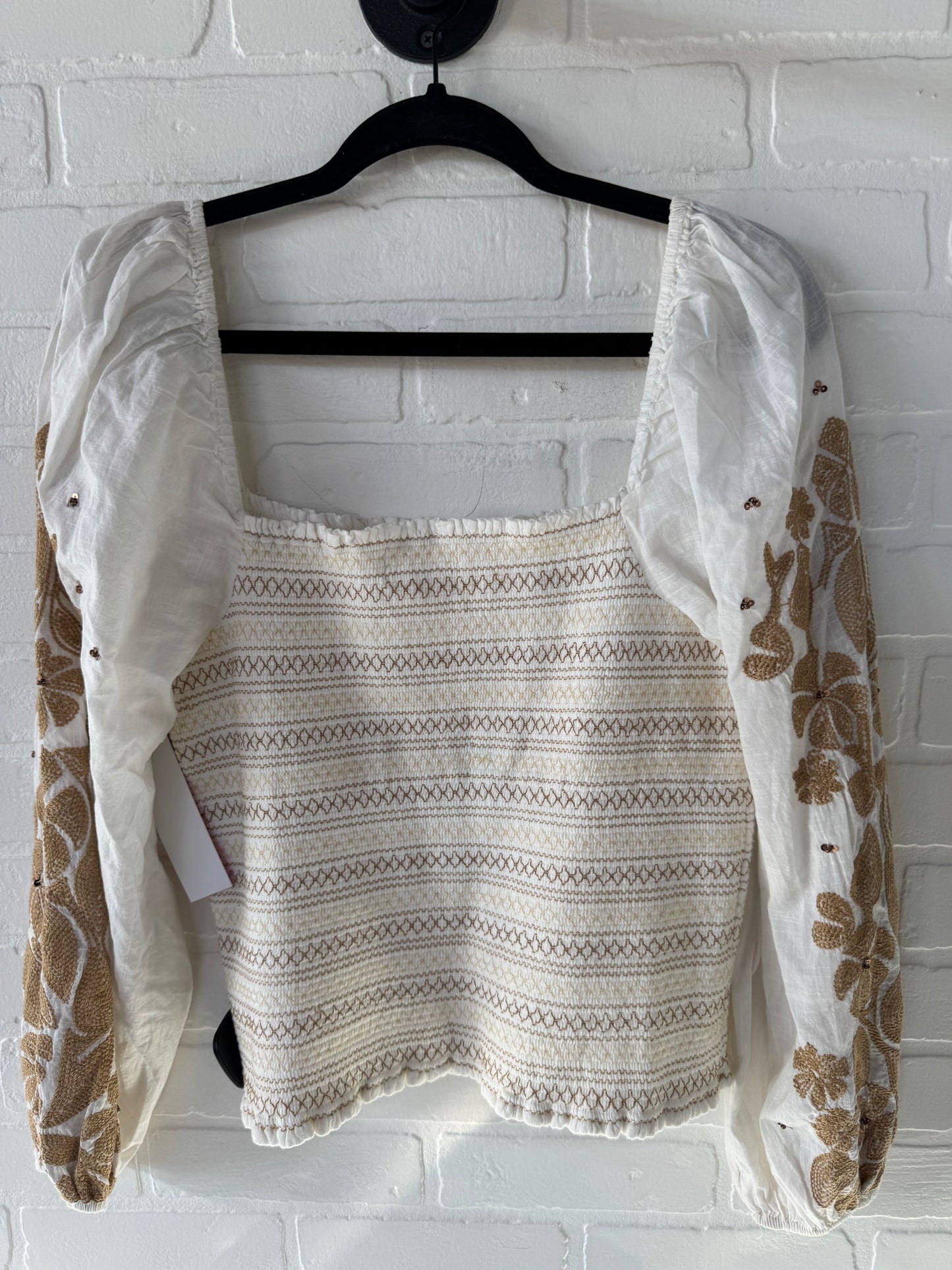 Top Long Sleeve By Anthropologie In Cream & Tan, Size: L