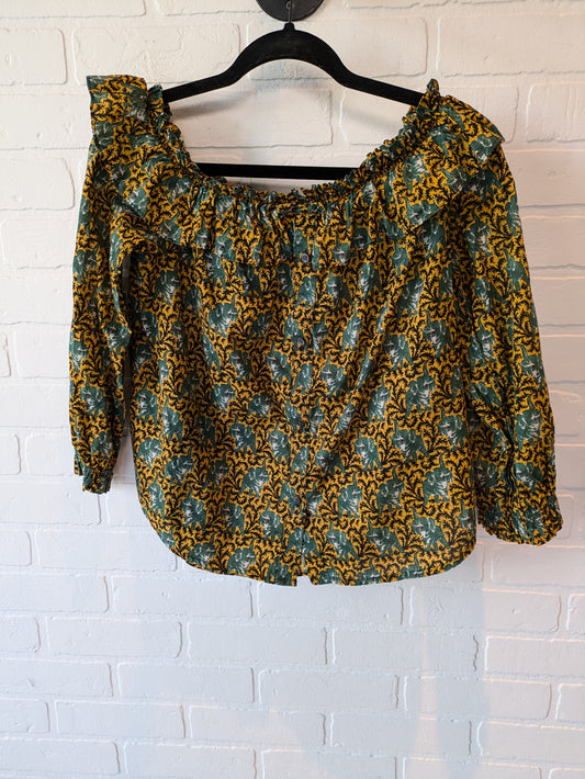 Green & Yellow Top 3/4 Sleeve J. Crew, Size Xs