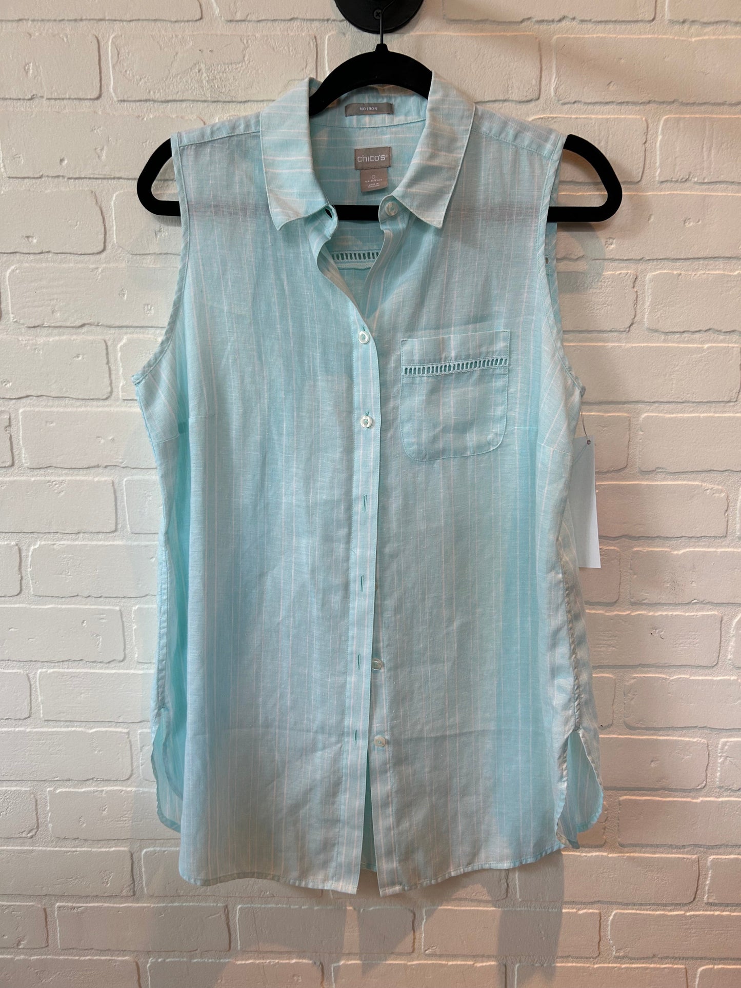 Top Sleeveless By Chicos In Blue & White, Size: S