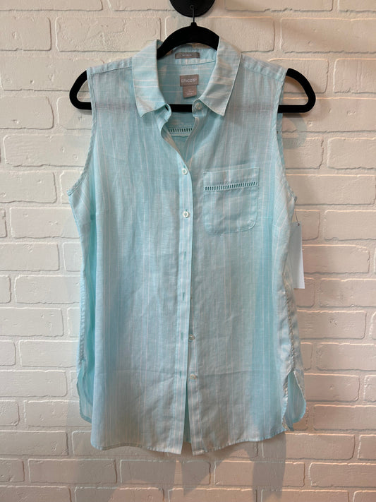 Top Sleeveless By Chicos In Blue & White, Size: S