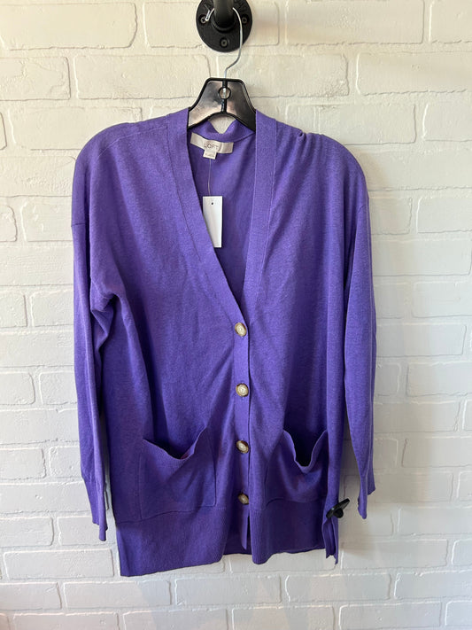 Sweater Cardigan By Loft In Purple, Size: M