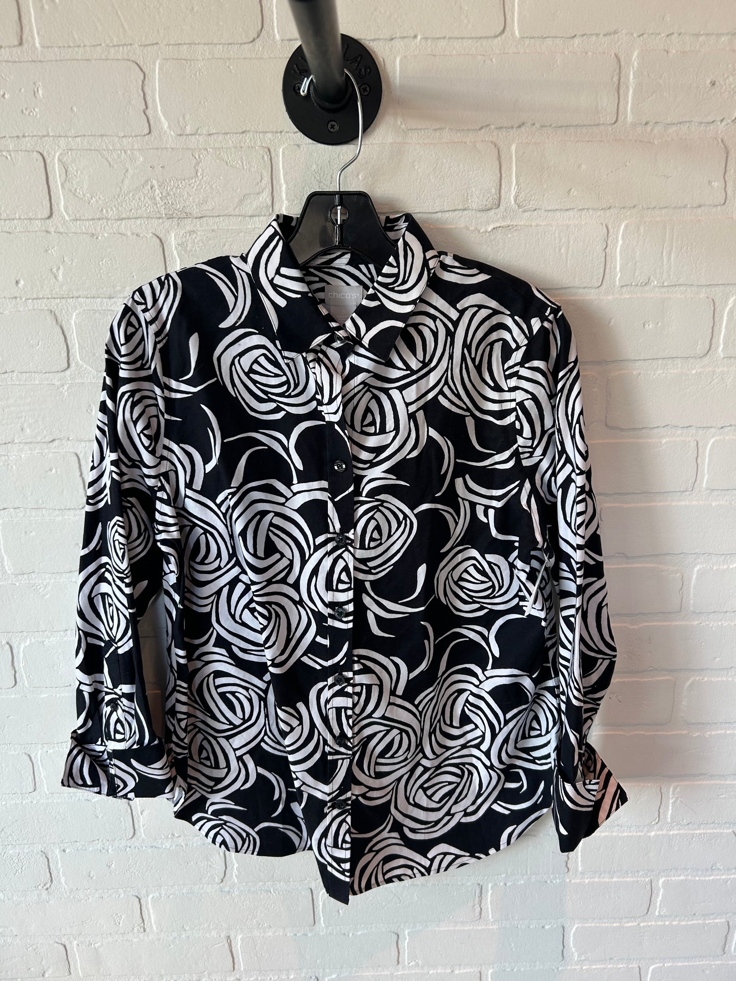 Top Long Sleeve By Chicos In Black & White, Size: S