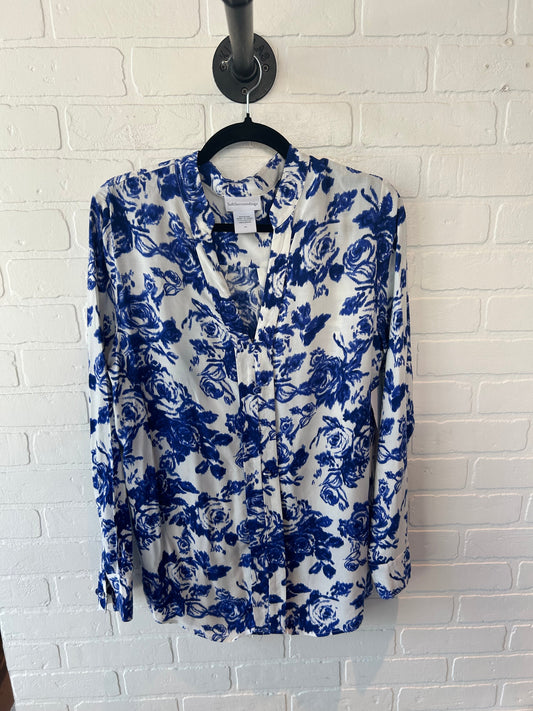 Top Long Sleeve By Soft Surroundings In Blue & White, Size: M