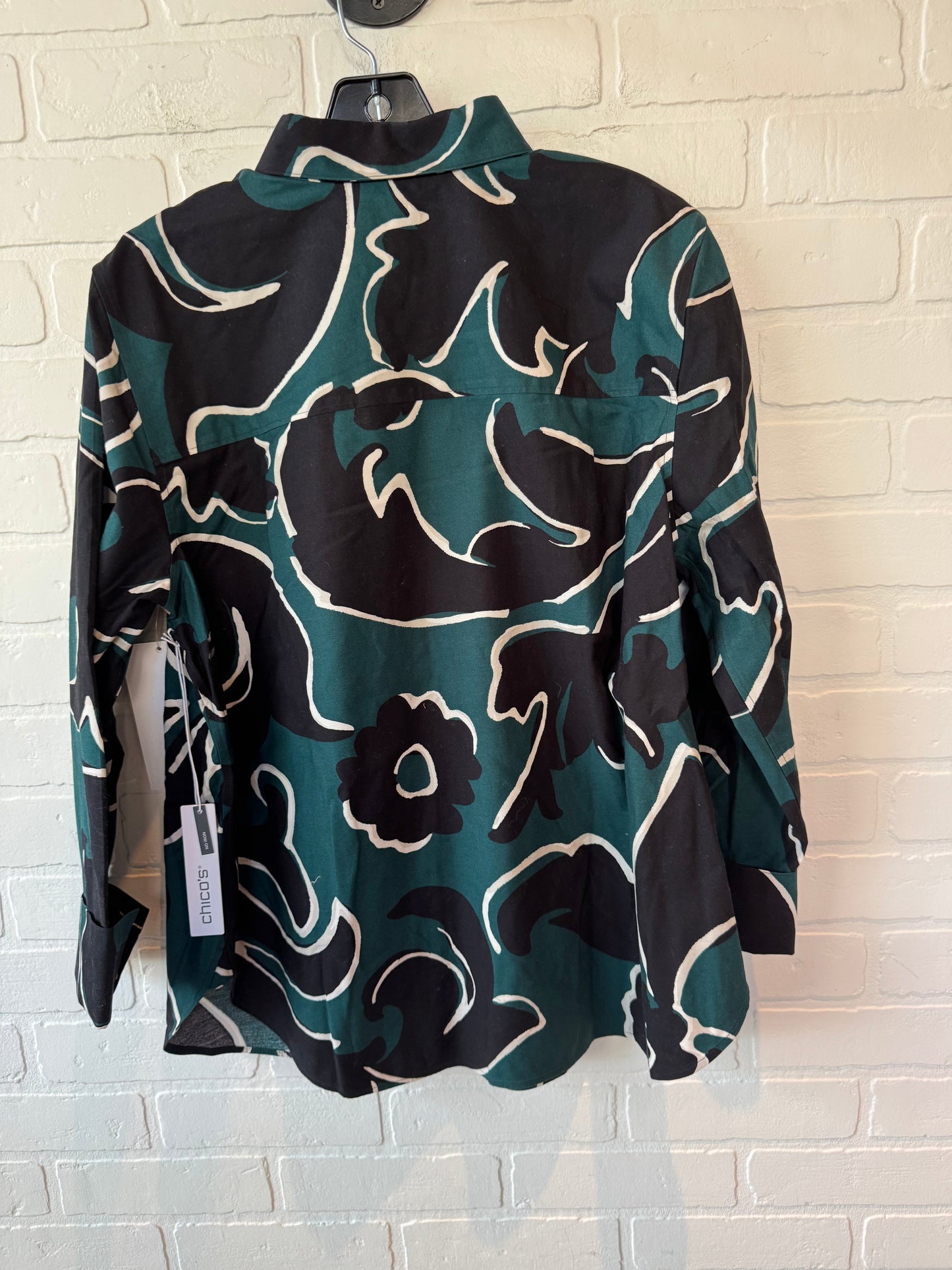 Top Long Sleeve By Chicos In Black & Green, Size: L