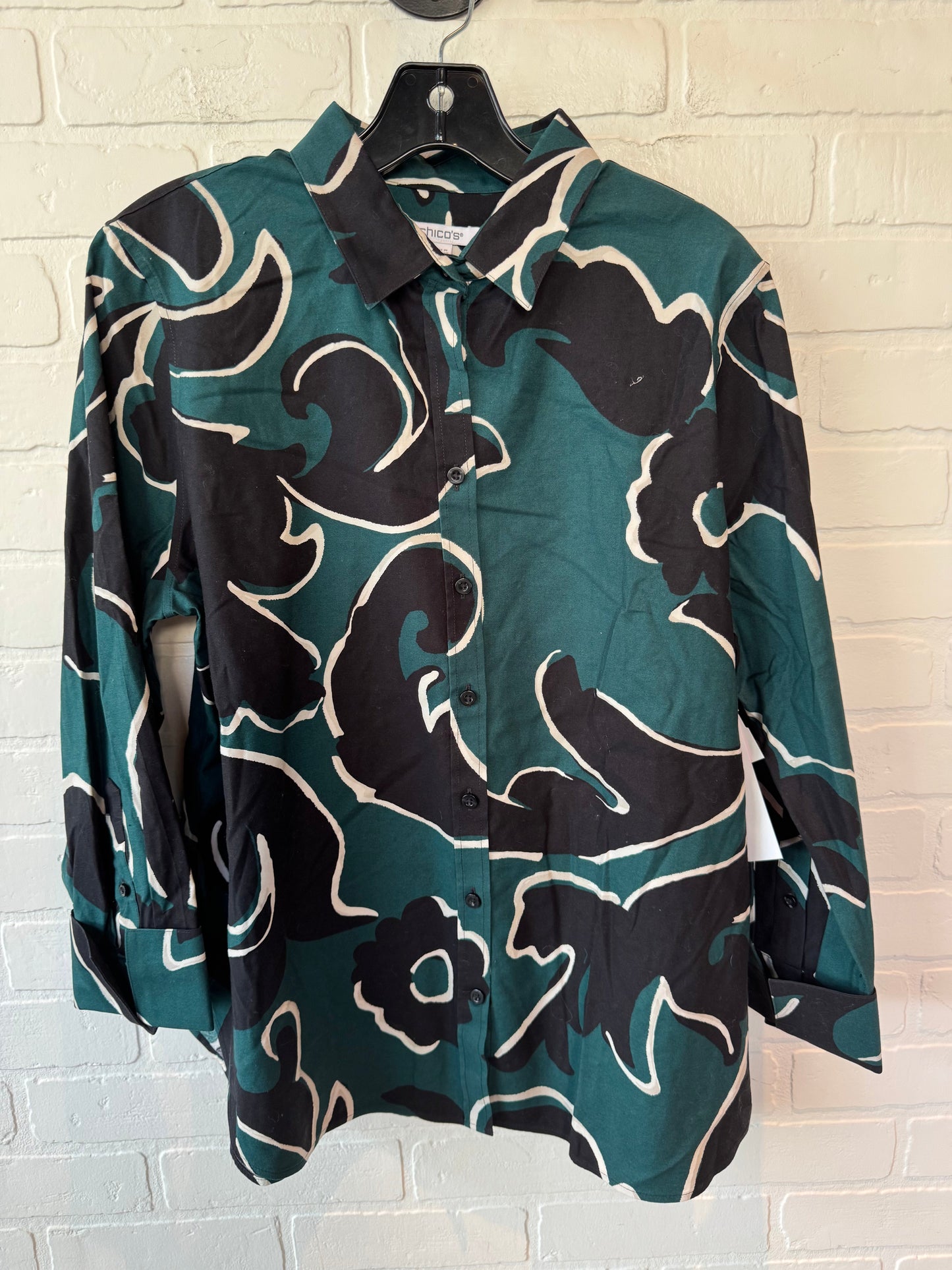 Top Long Sleeve By Chicos In Black & Green, Size: L