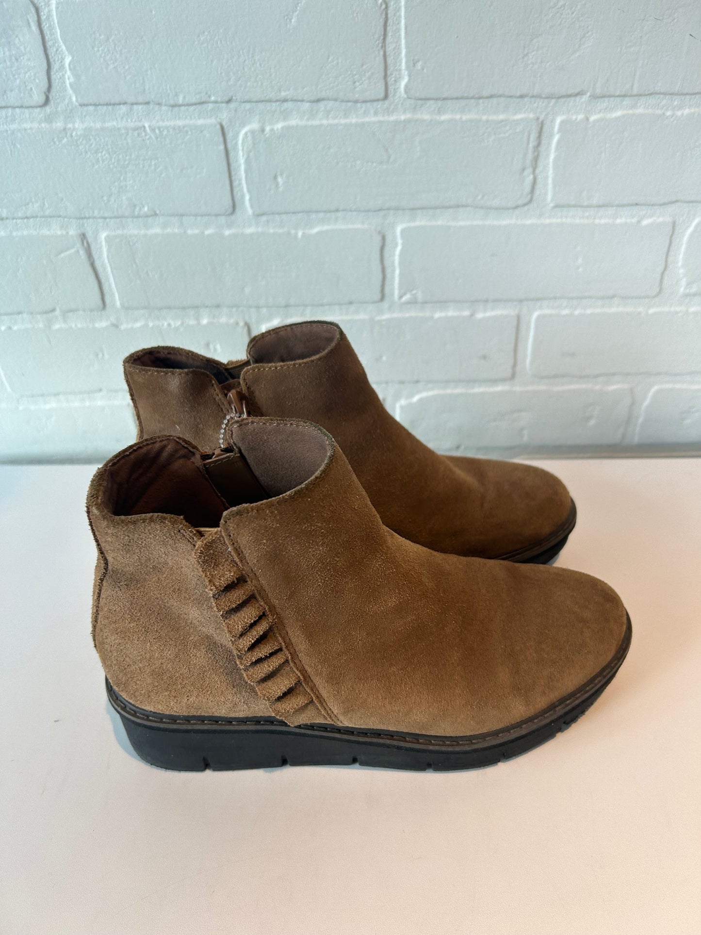 Boots Ankle Heels By Clarks In Brown, Size: 9