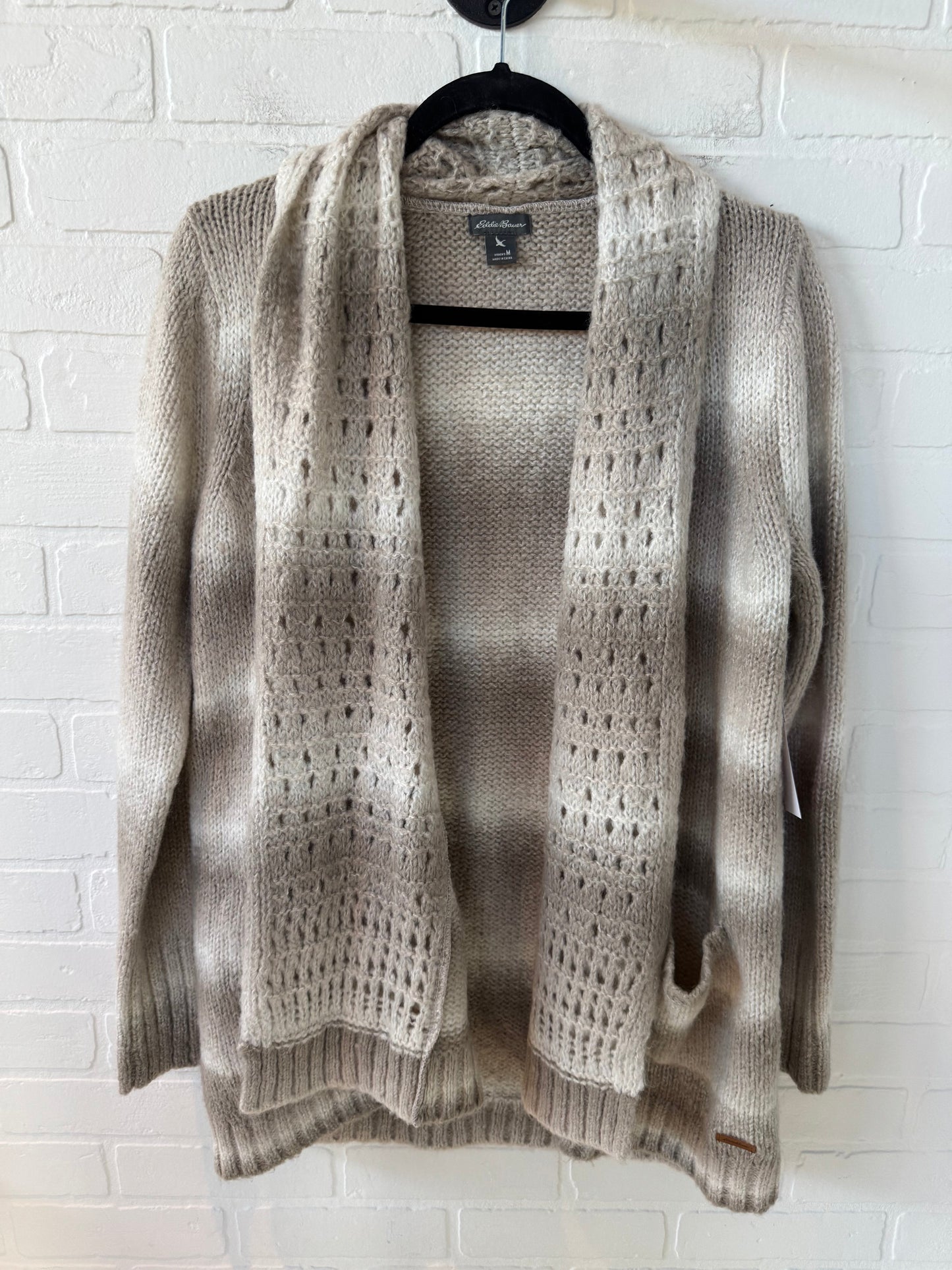 Sweater Cardigan By Eddie Bauer In Cream & Tan, Size: M