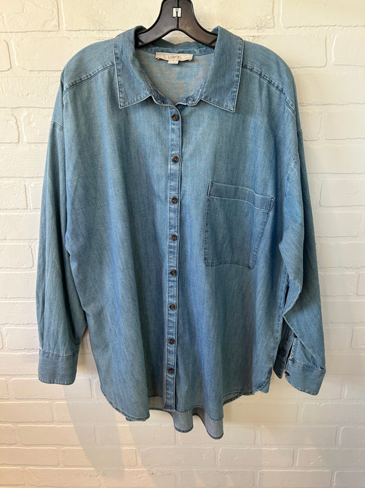 Top Long Sleeve By Loft In Blue Denim, Size: Xxl