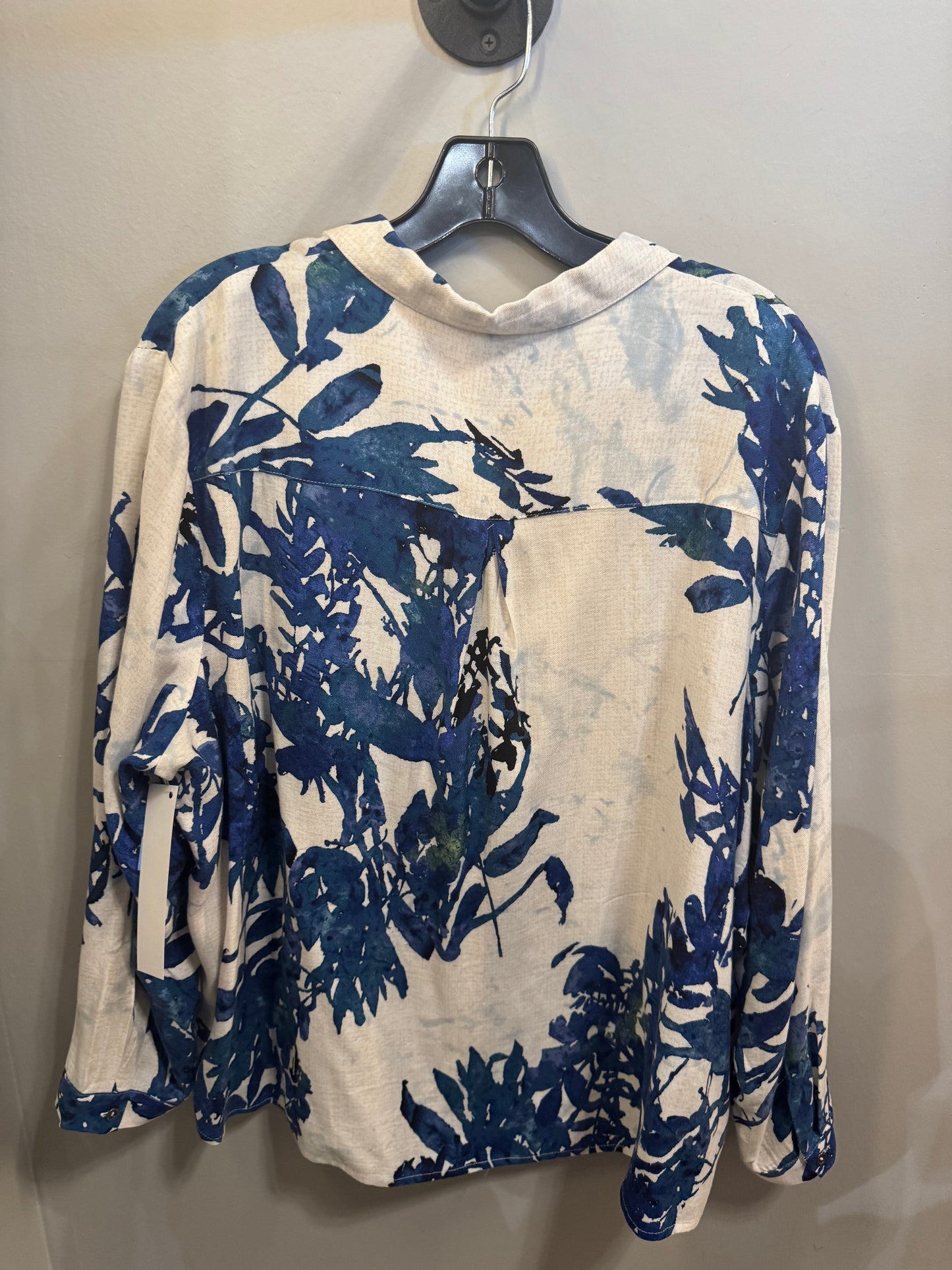 Top Long Sleeve By Nic + Zoe In Blue & White, Size: Xxl