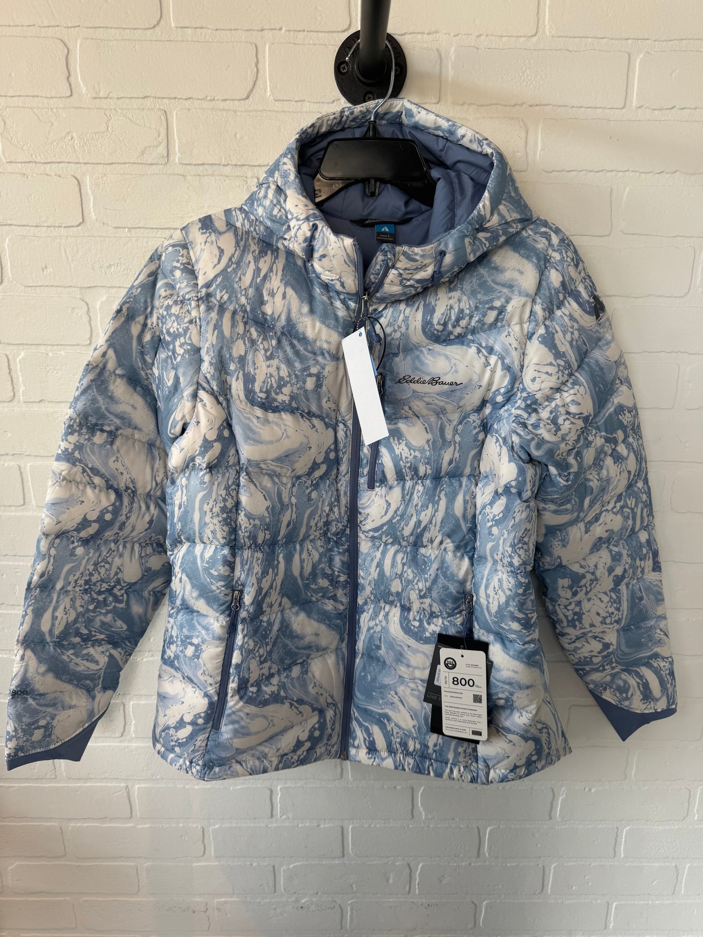 Coat Parka By Eddie Bauer In Blue & White, Size: L