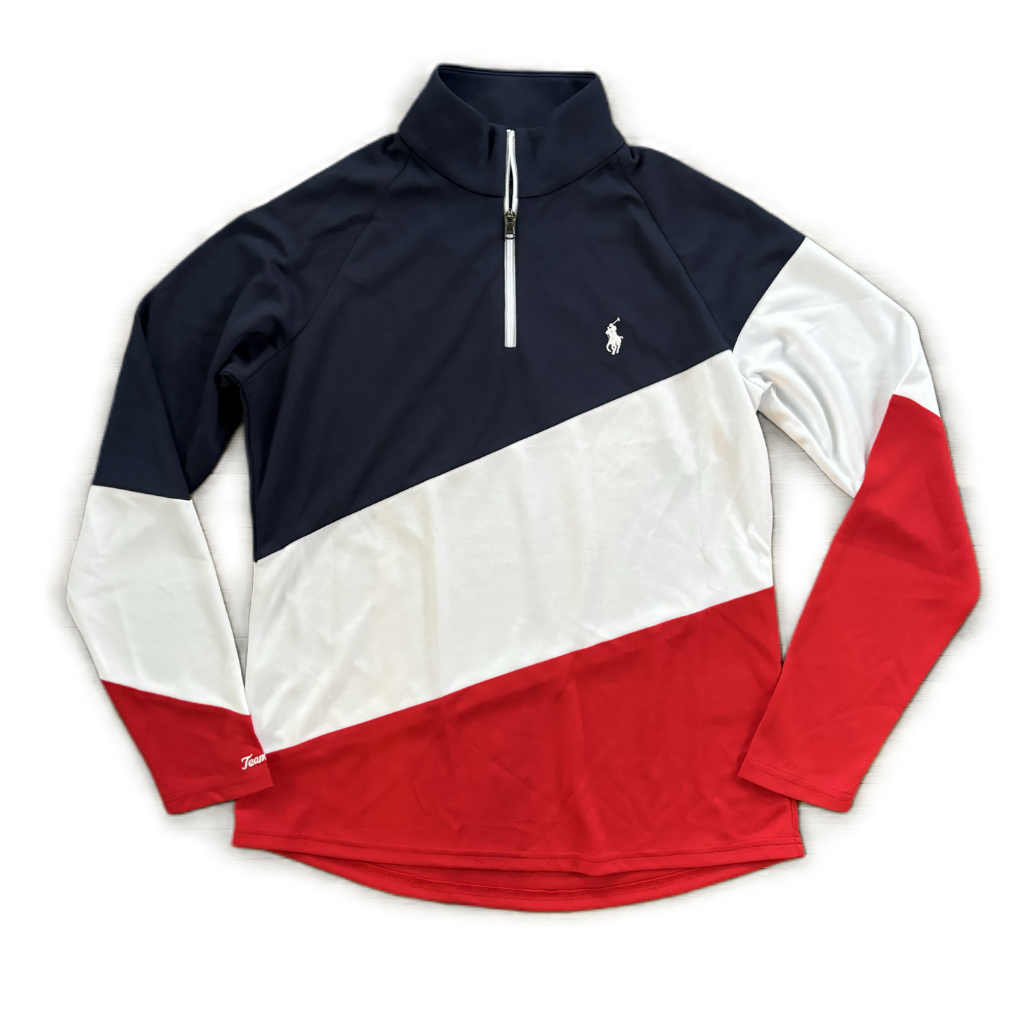 Athletic Top Long Sleeve Collar By Polo Ralph Lauren In Blue & Red & White, Size: S