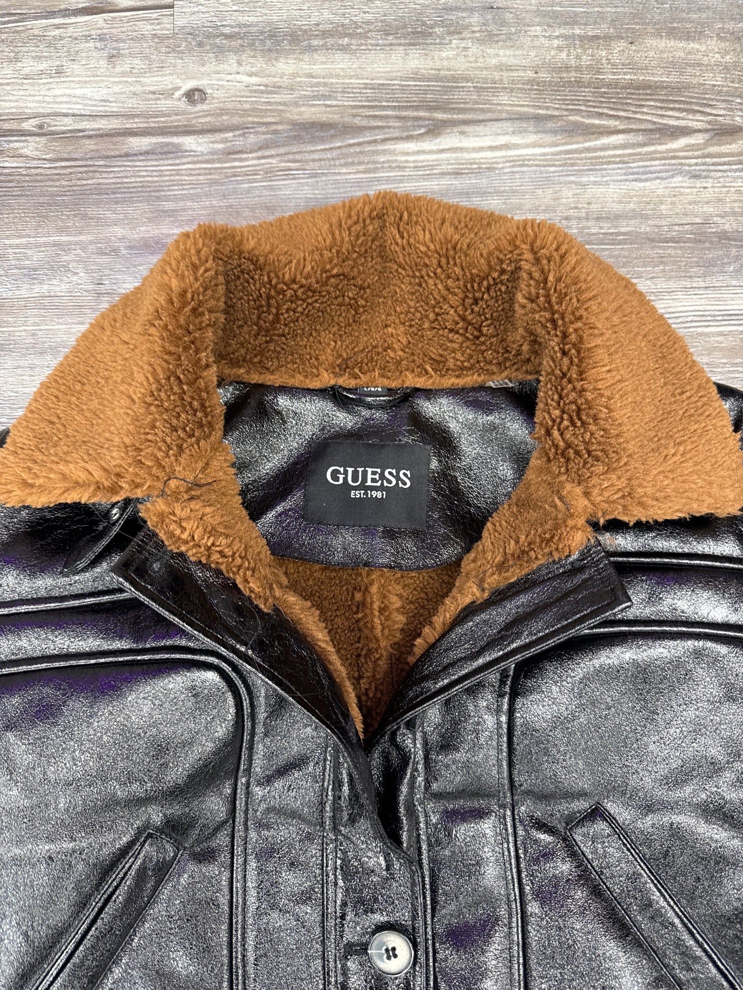 Coat Leather By Guess In Black & Brown, Size: L