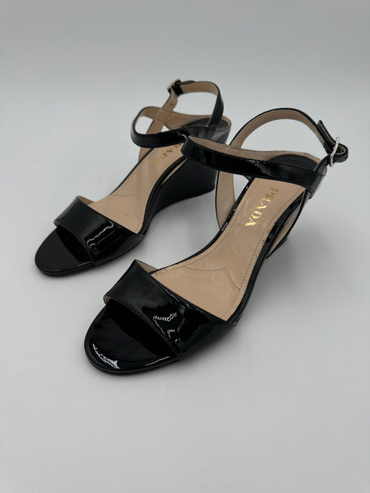 Shoes Heels Wedge By Prada In Black, Size: 8