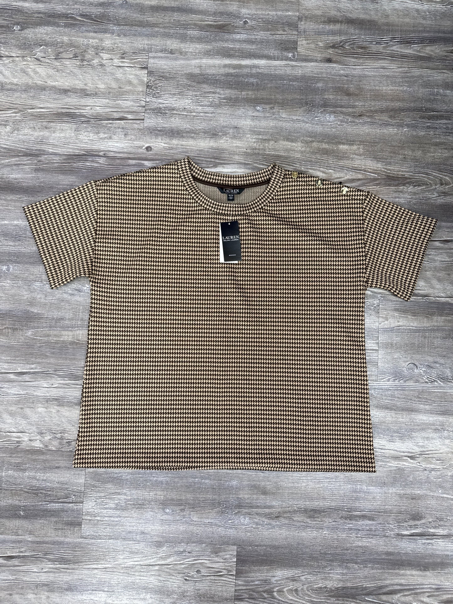 Top Short Sleeve By Lauren By Ralph Lauren In Brown & Tan, Size: 1x