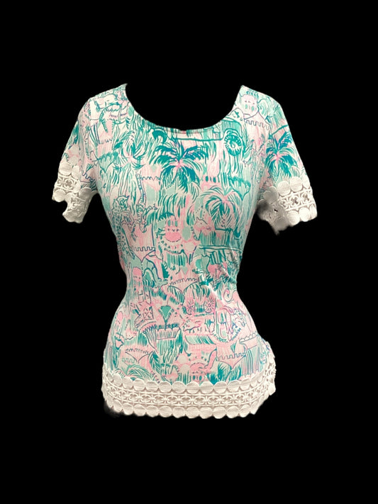 Green & Pink Top Short Sleeve Lilly Pulitzer, Size S