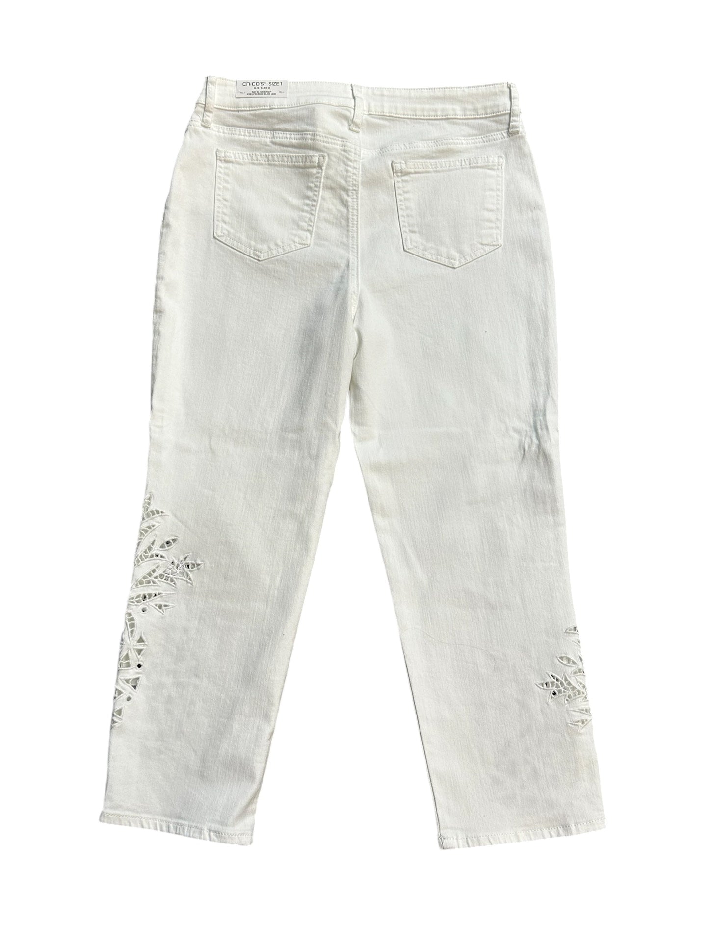 Jeans Cropped By Chicos In White Denim, Size: 8