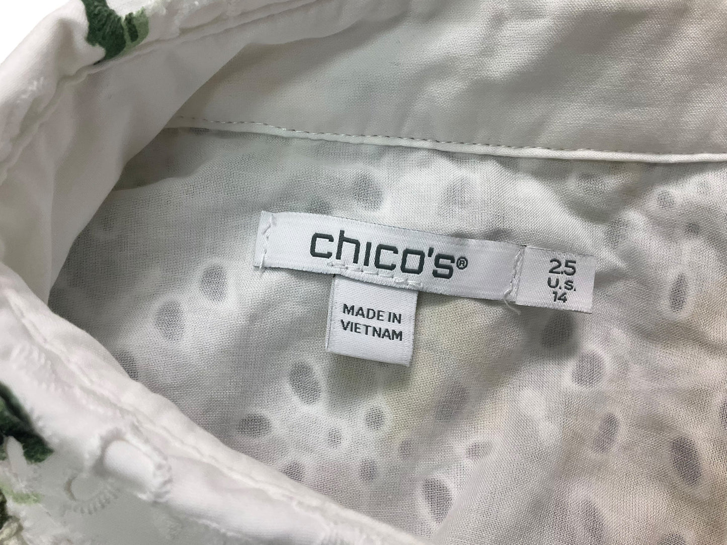 Top 3/4 Sleeve By Chicos In White, Size: L