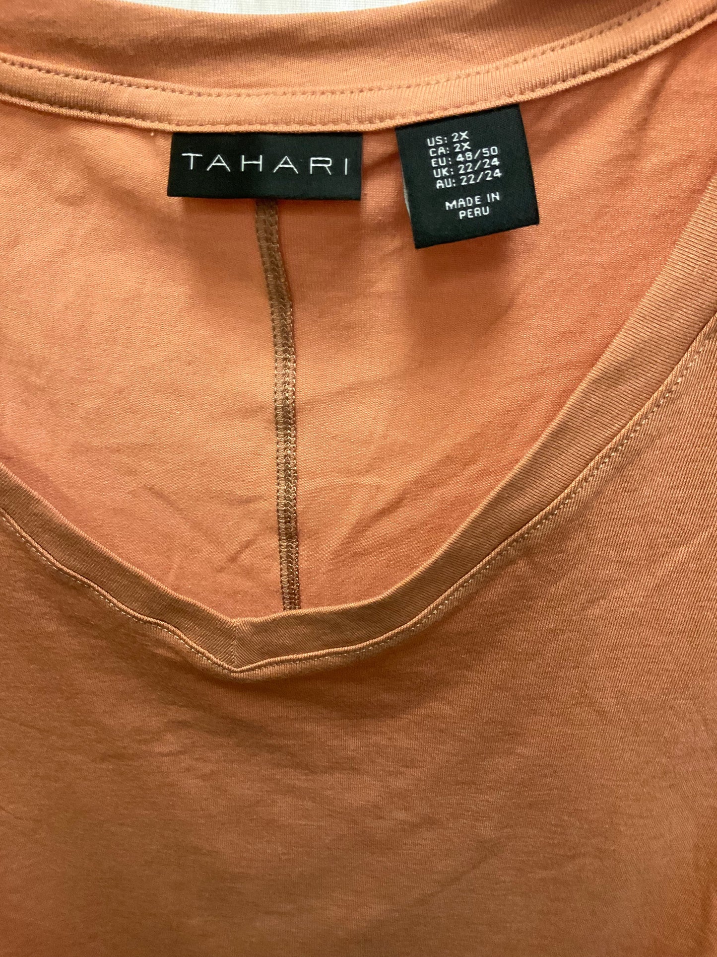 Top Short Sleeve Designer By Tahari In Brown, Size: 2x