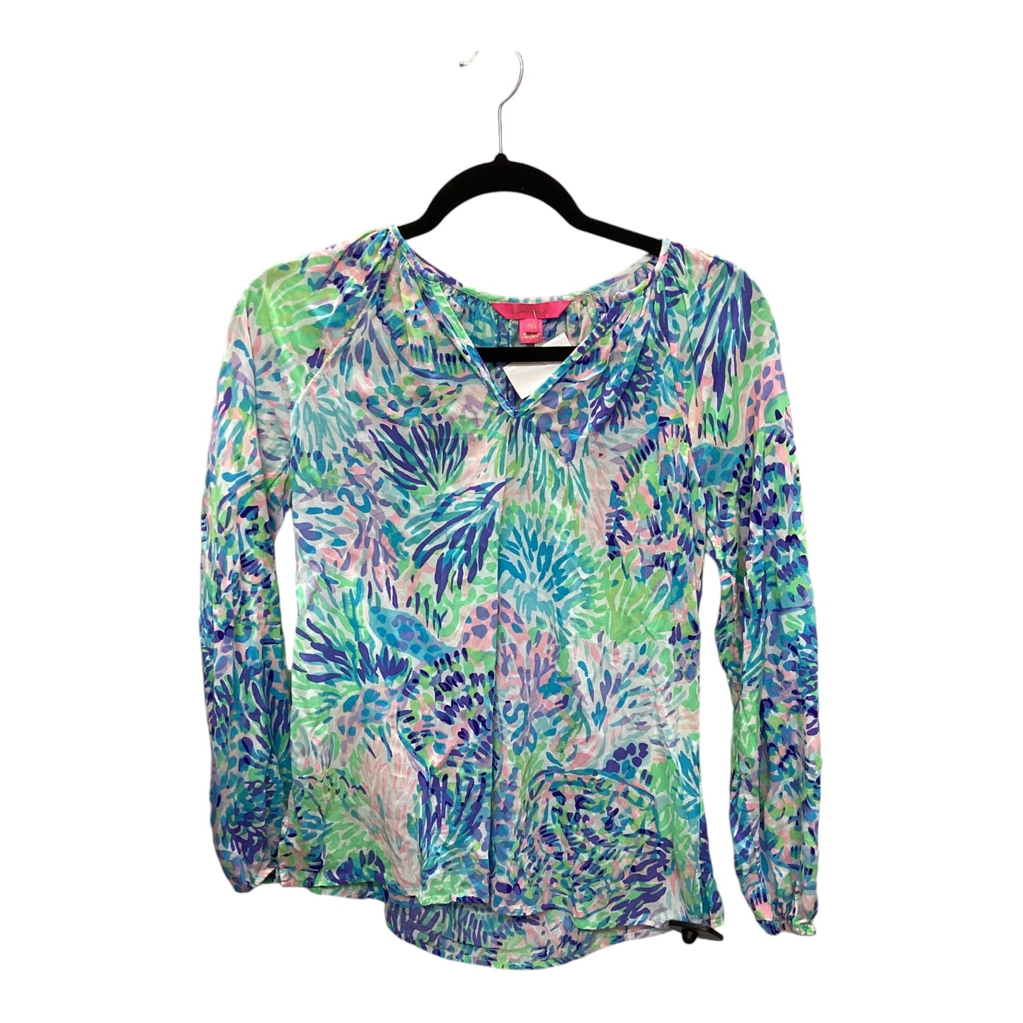 Top Long Sleeve Designer By Lilly Pulitzer In Blue & Green, Size: Xxs