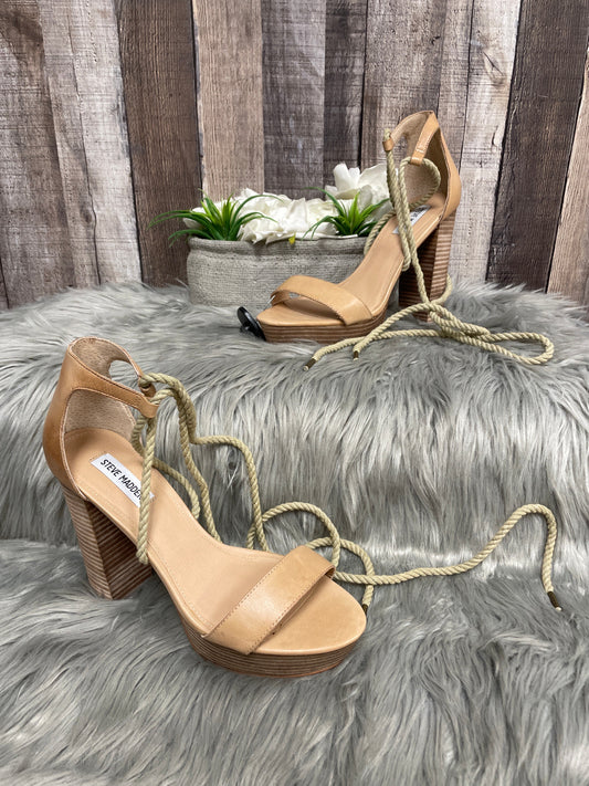 Tan Sandals Heels Block Steve Madden, Size 10