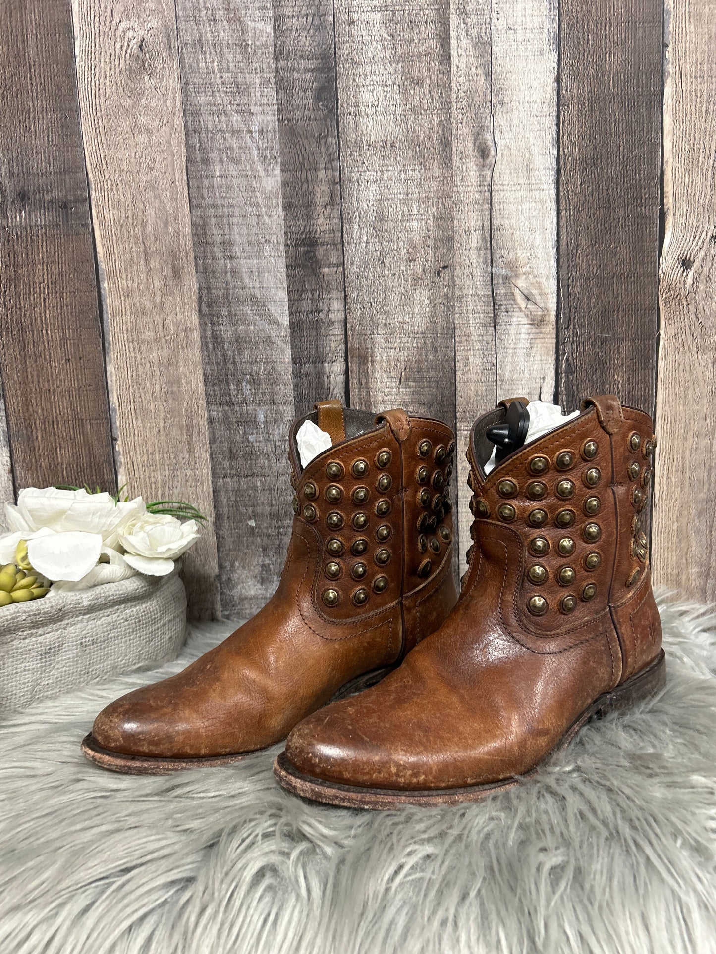 Brown Boots Ankle Flats Frye, Size 8