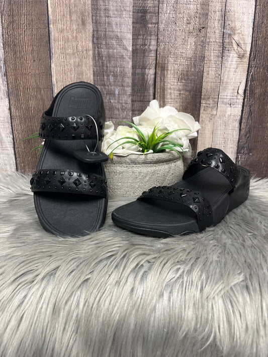 Black Sandals Heels Wedge Fitflop, Size 8