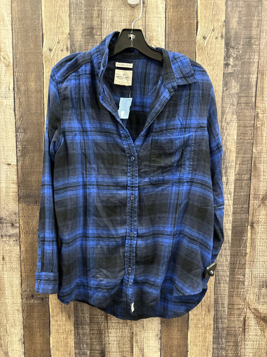 Top Long Sleeve By American Eagle In Plaid Pattern, Size: L