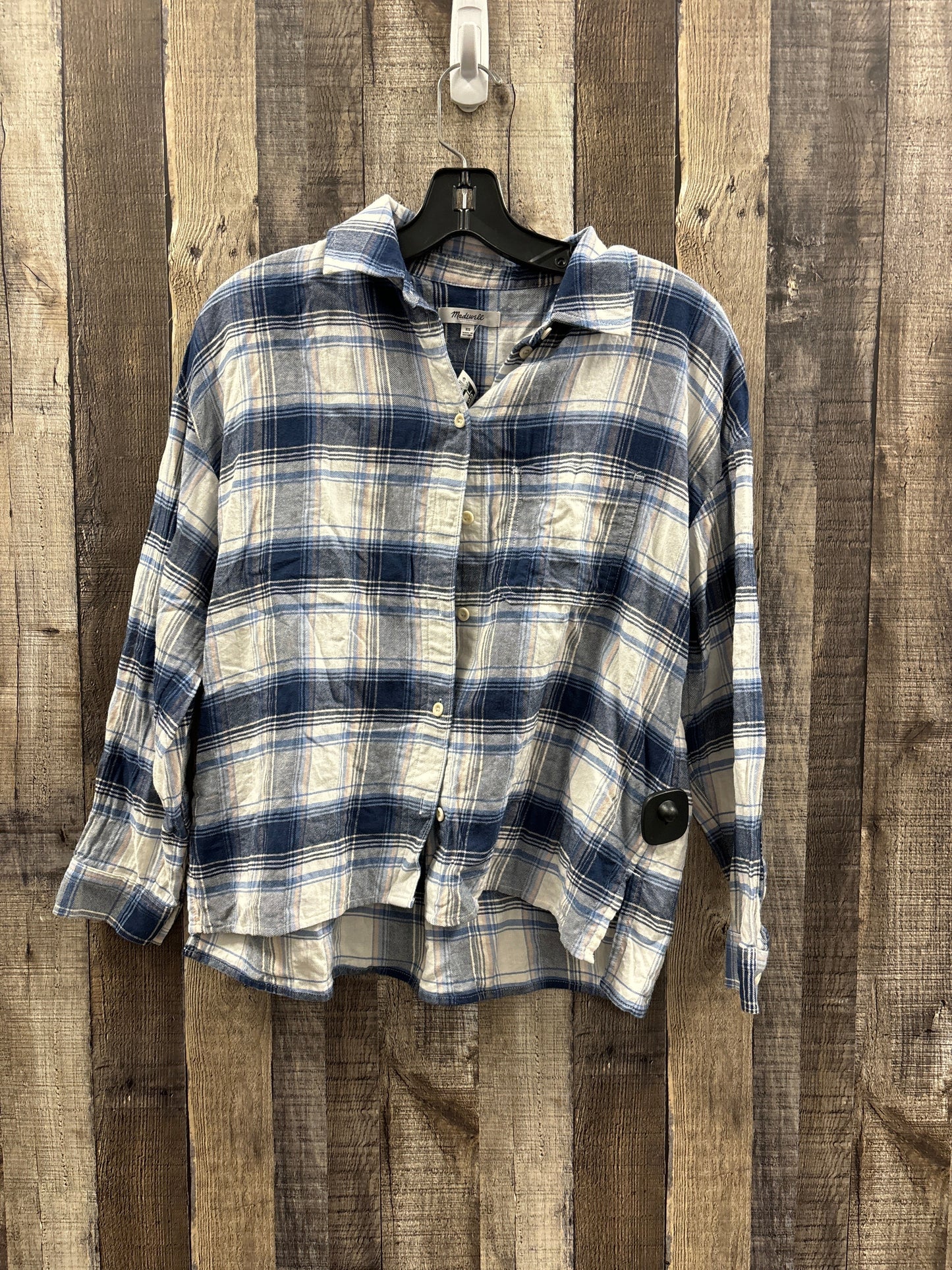 Top Long Sleeve By Madewell In Plaid Pattern, Size: Xs