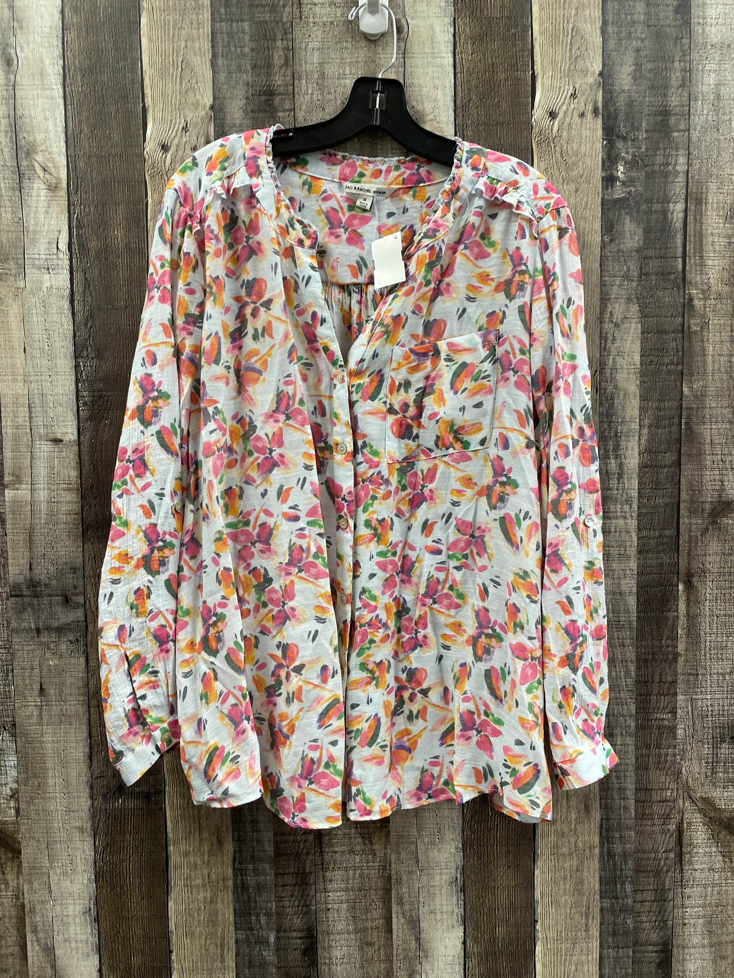 Top Long Sleeve By Zac And Rachel In Floral Print, Size: 1x