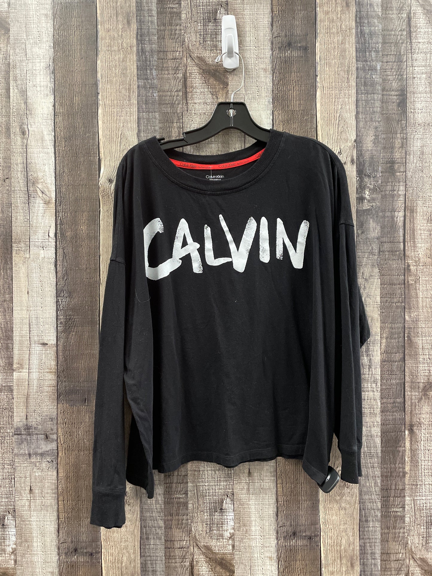 Athletic Top Long Sleeve Crewneck By Calvin Klein In Black & White, Size: 3x