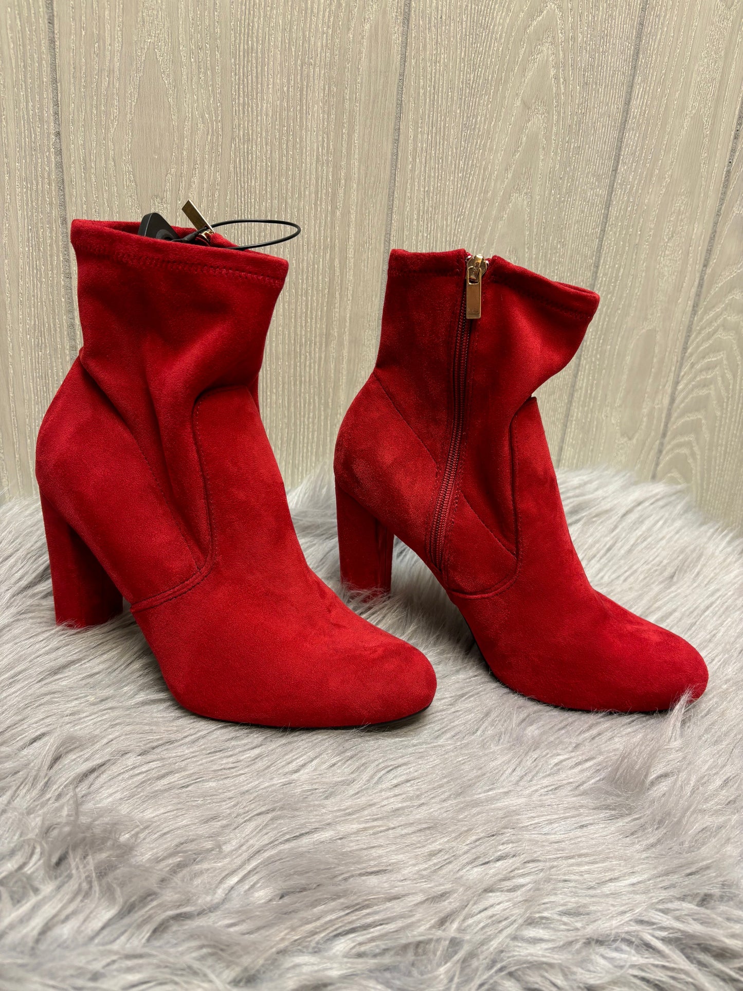 Red Boots Ankle Heels Bamboo, Size 11