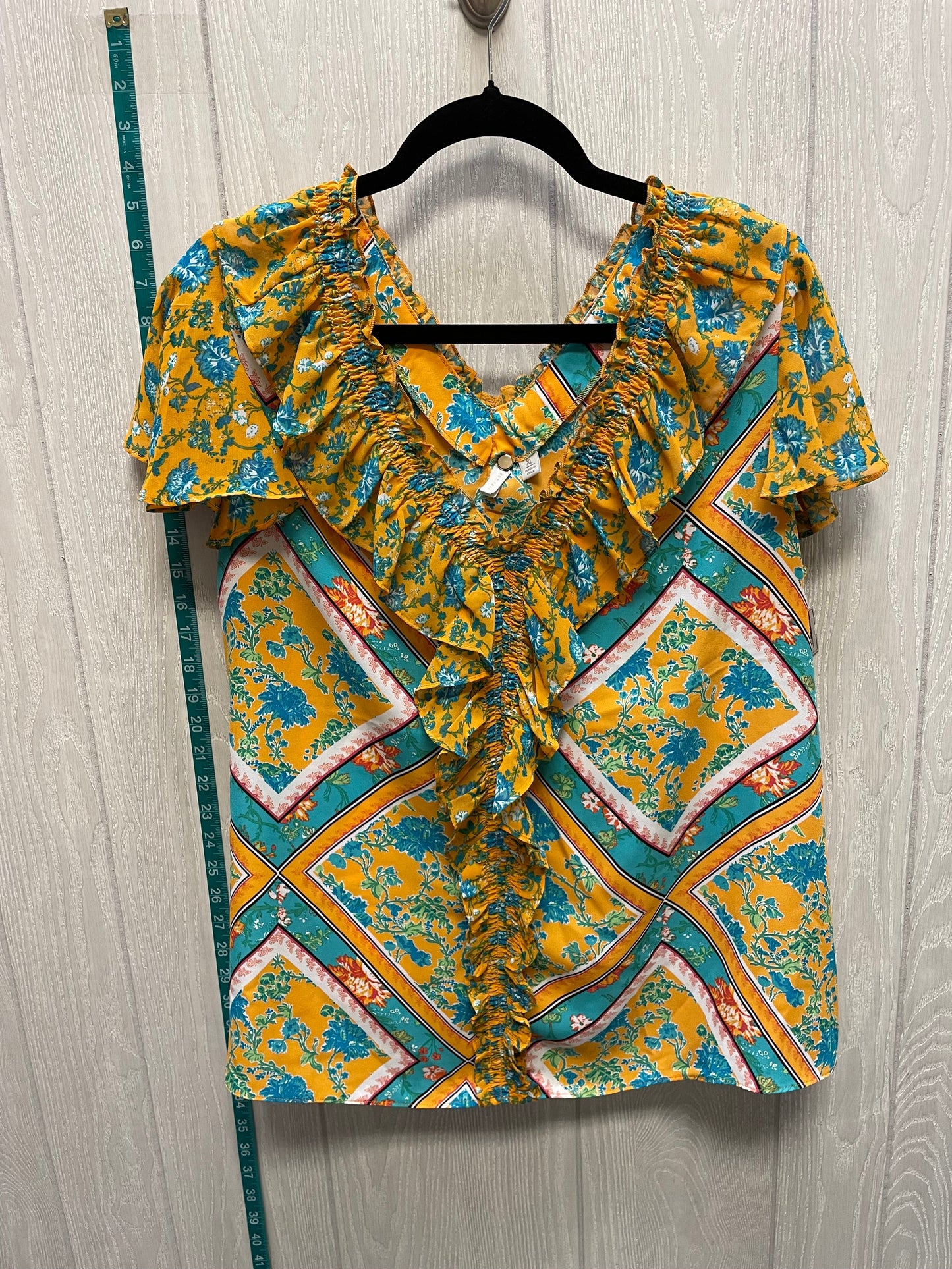 Floral Print Blouse Short Sleeve Cato, Size Xl