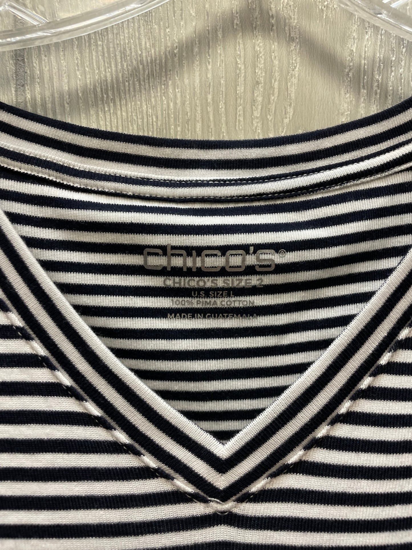 Top 3/4 Sleeve By Chicos In Striped Pattern, Size: L