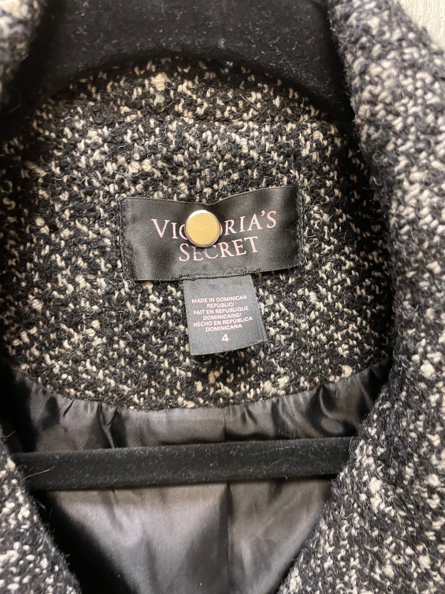 Coat Peacoat By Victorias Secret In Black & Cream, Size: S