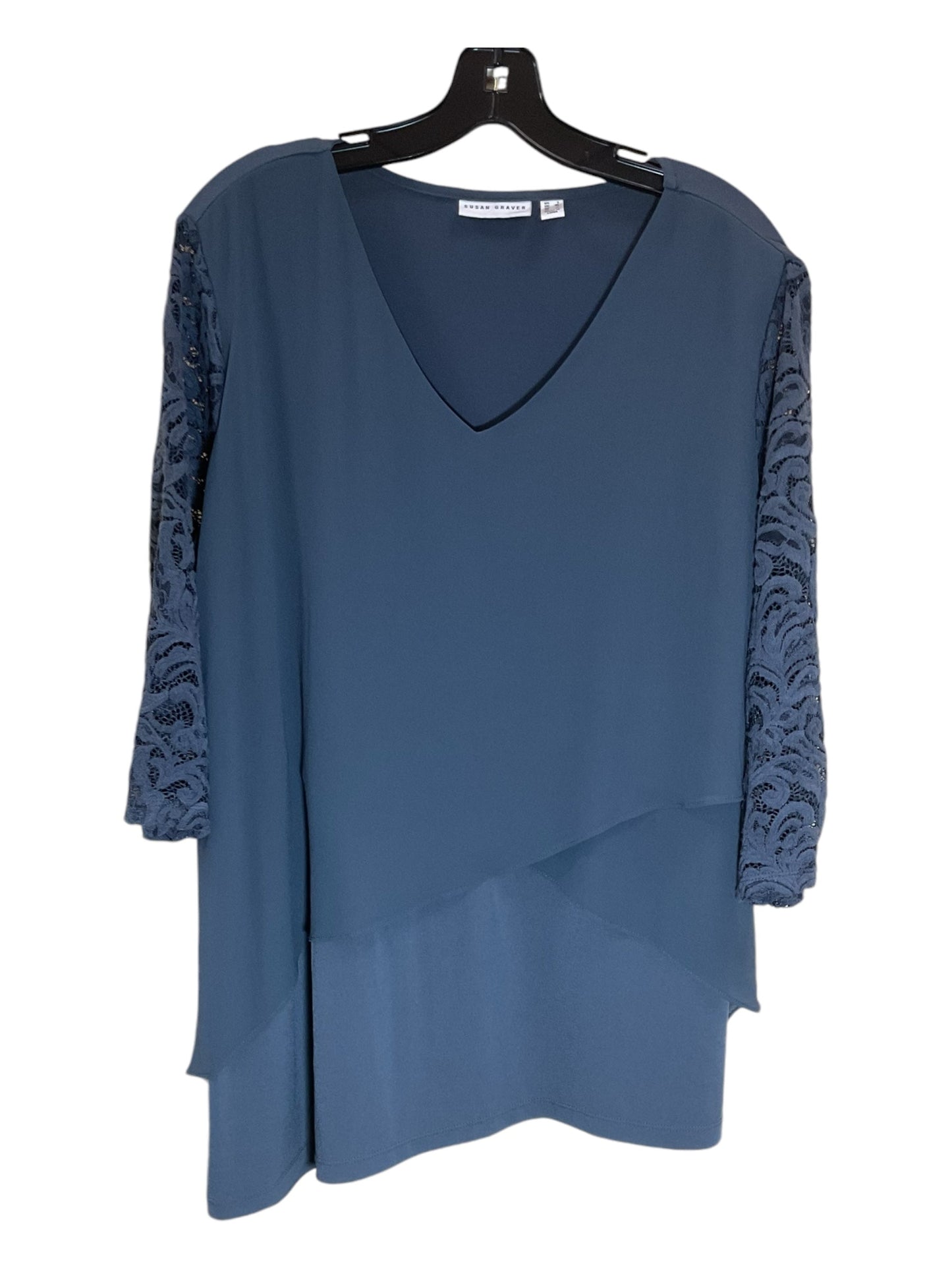 Top 3/4 Sleeve By Susan Graver In Blue, Size: L