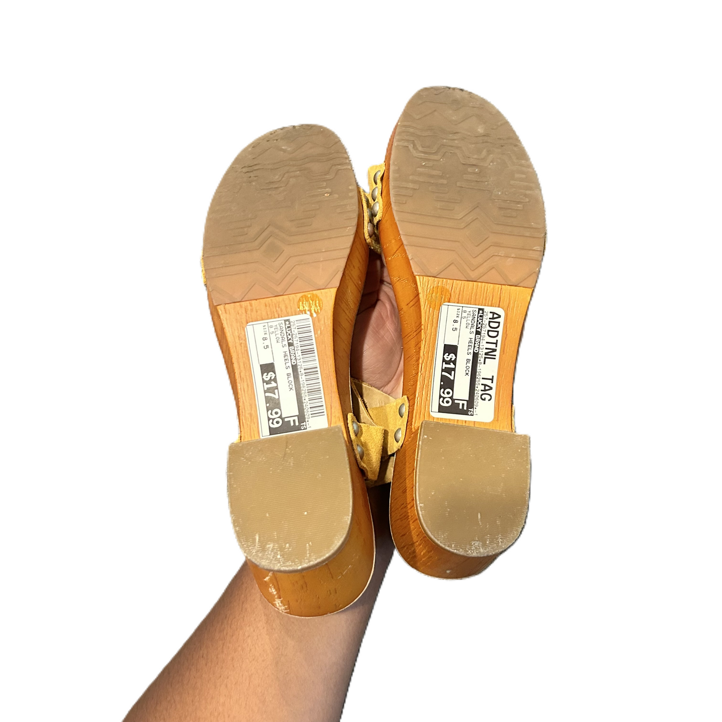 Yellow Sandals Heels Block By Lucky Brand, Size: 8.5