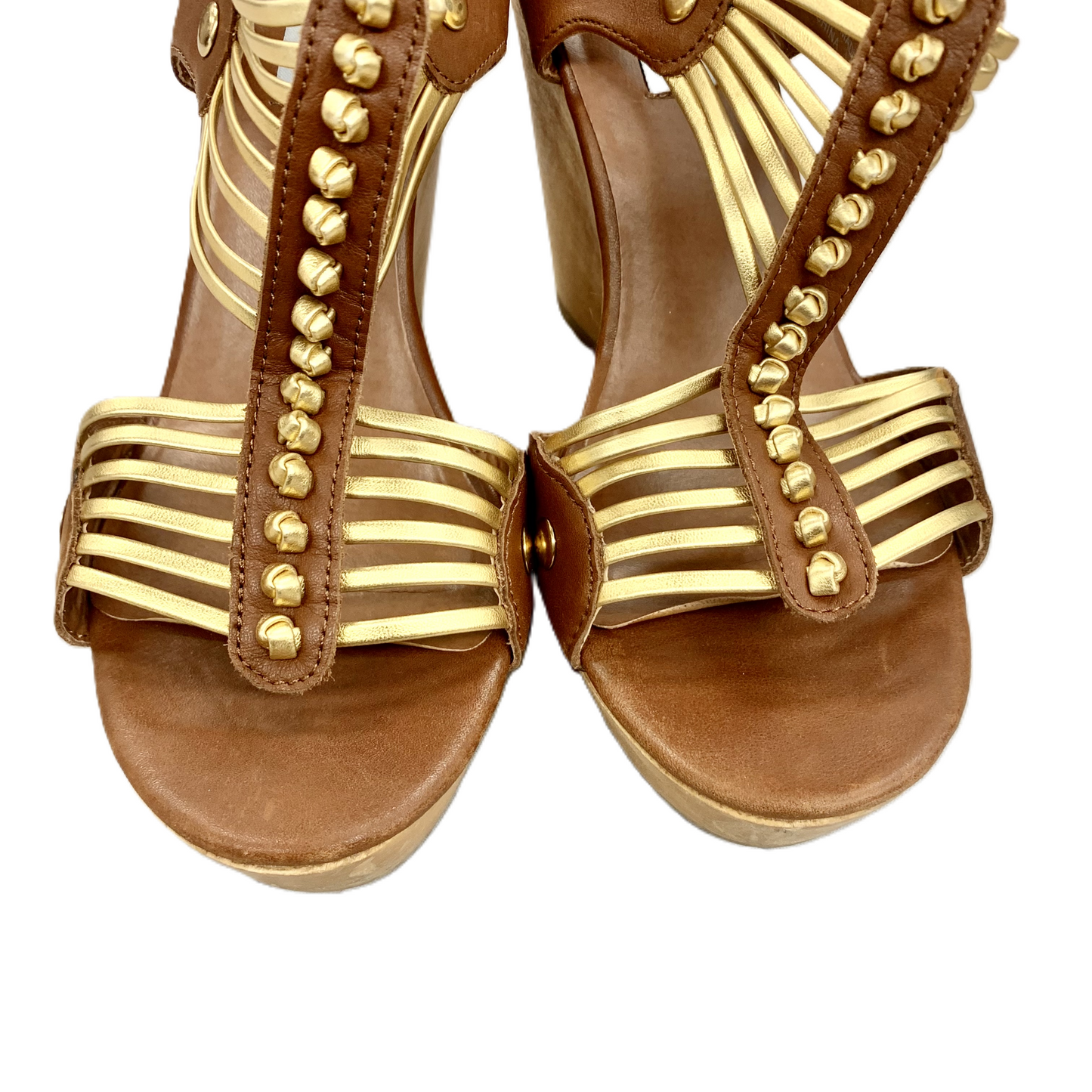 Sandals Heels Wedge By Steve Madden In Brown, Size: 9.5