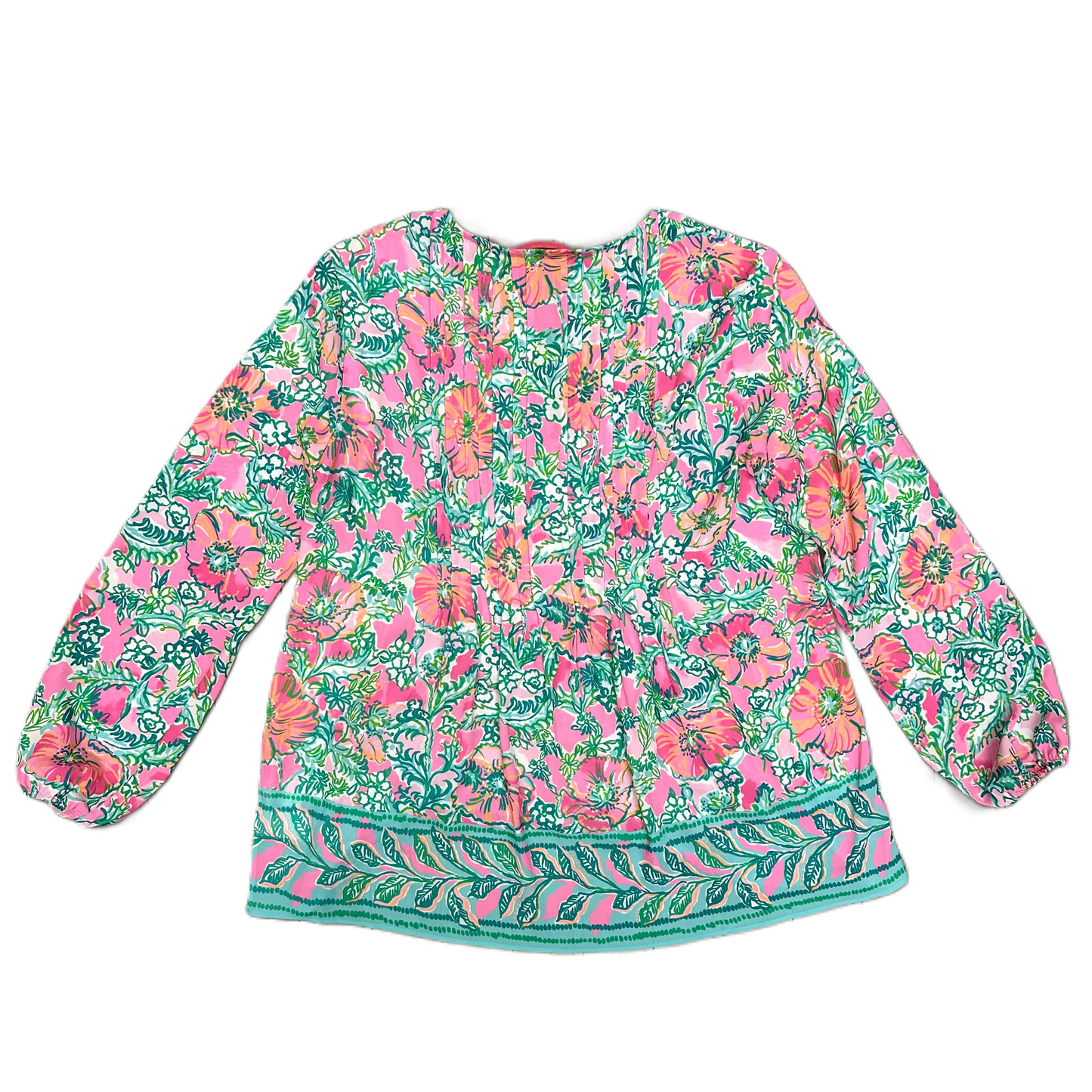 Top Long Sleeve Designer By Lilly Pulitzer In Green & Pink, Size: S