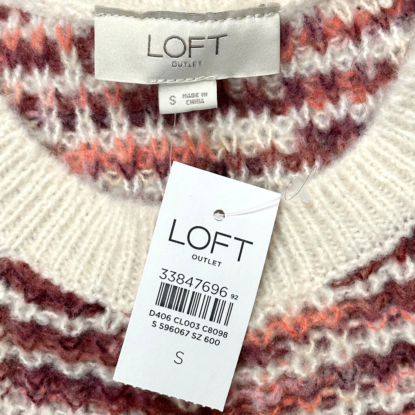 Sweater By Loft In Cream & Red, Size: S