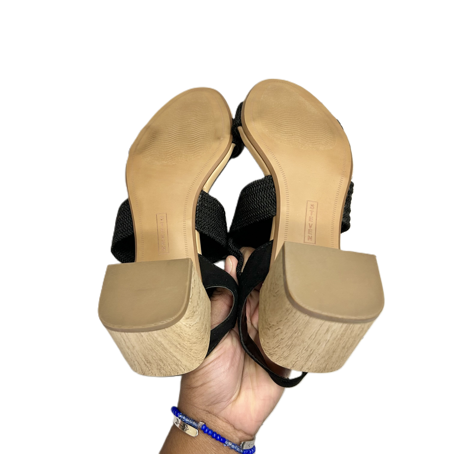 Sandals Heels Block By Steven In Black & Tan, Size: 7.5