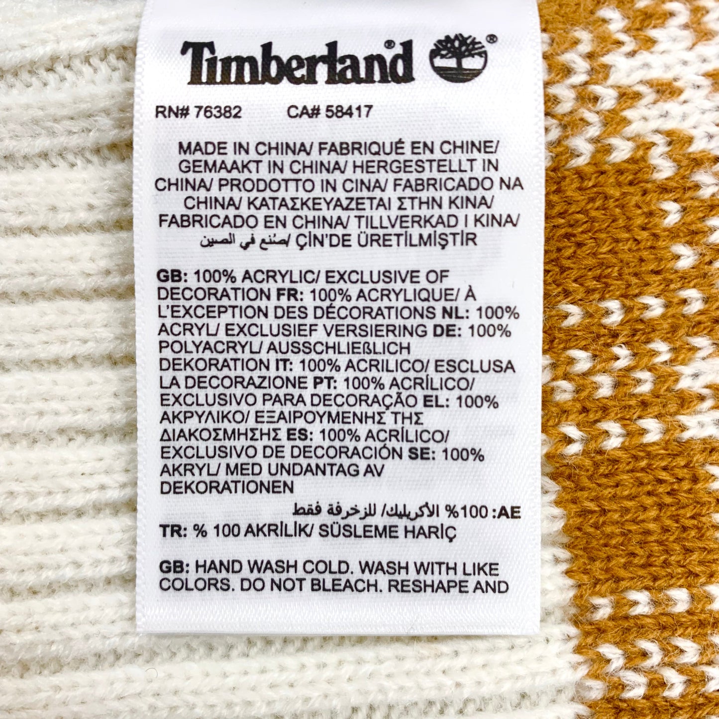 Scarf Winter By Timberland In Tan & White