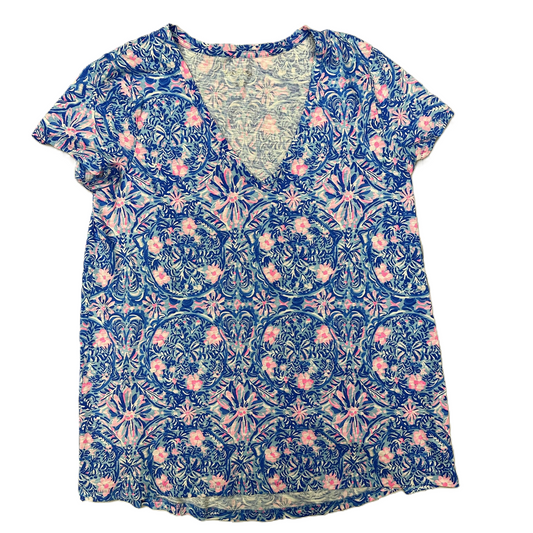 Top Short Sleeve Designer By Lilly Pulitzer In Blue & Pink, Size: S