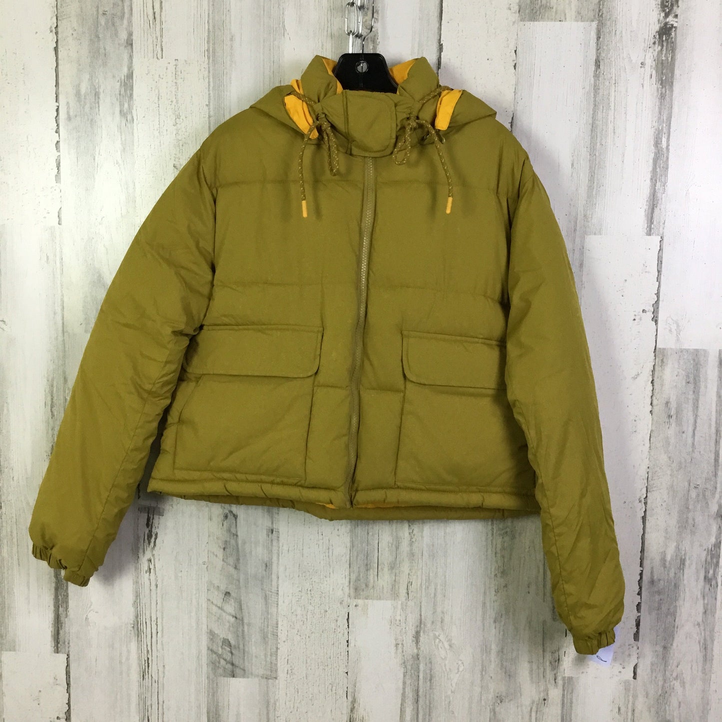 Coat Puffer & Quilted By Pilcro In Green & Yellow, Size: S