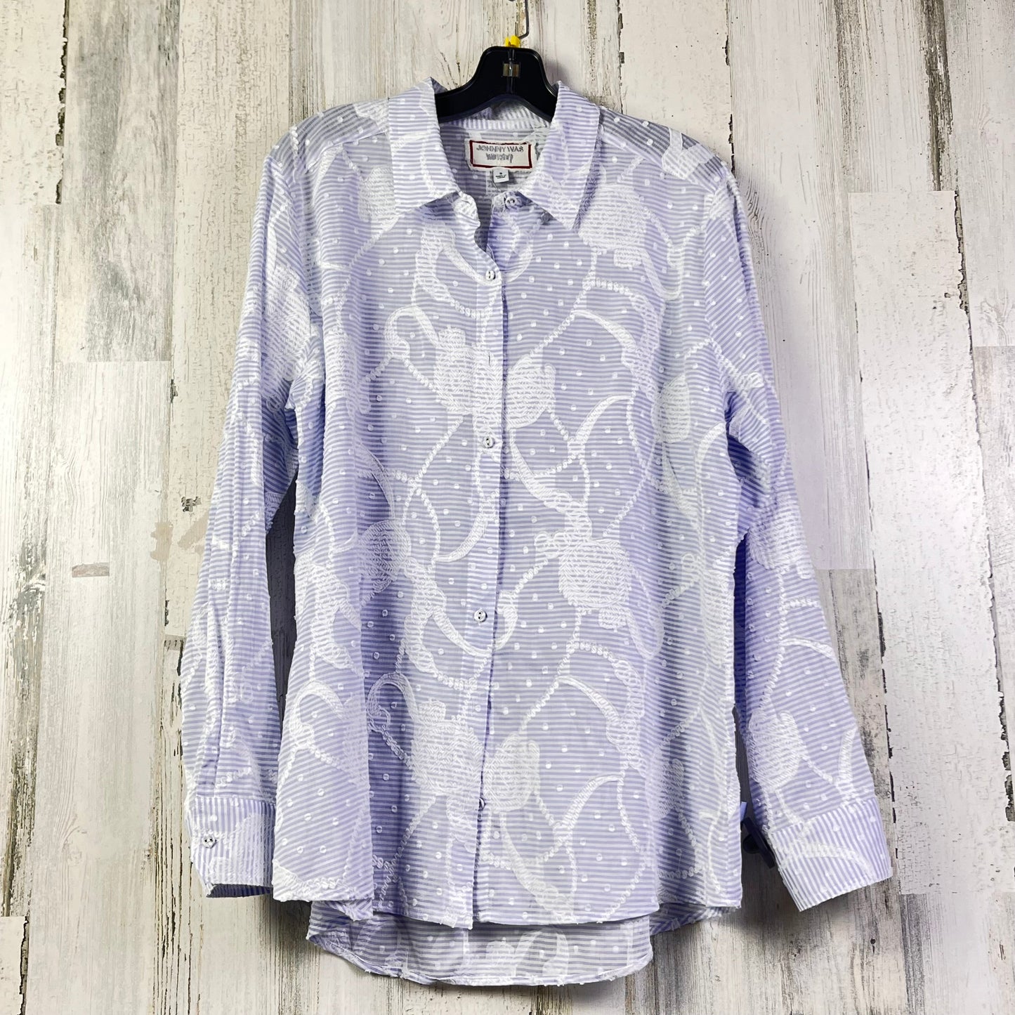 Blouse Long Sleeve By Johnny Was In Blue & White, Size: S