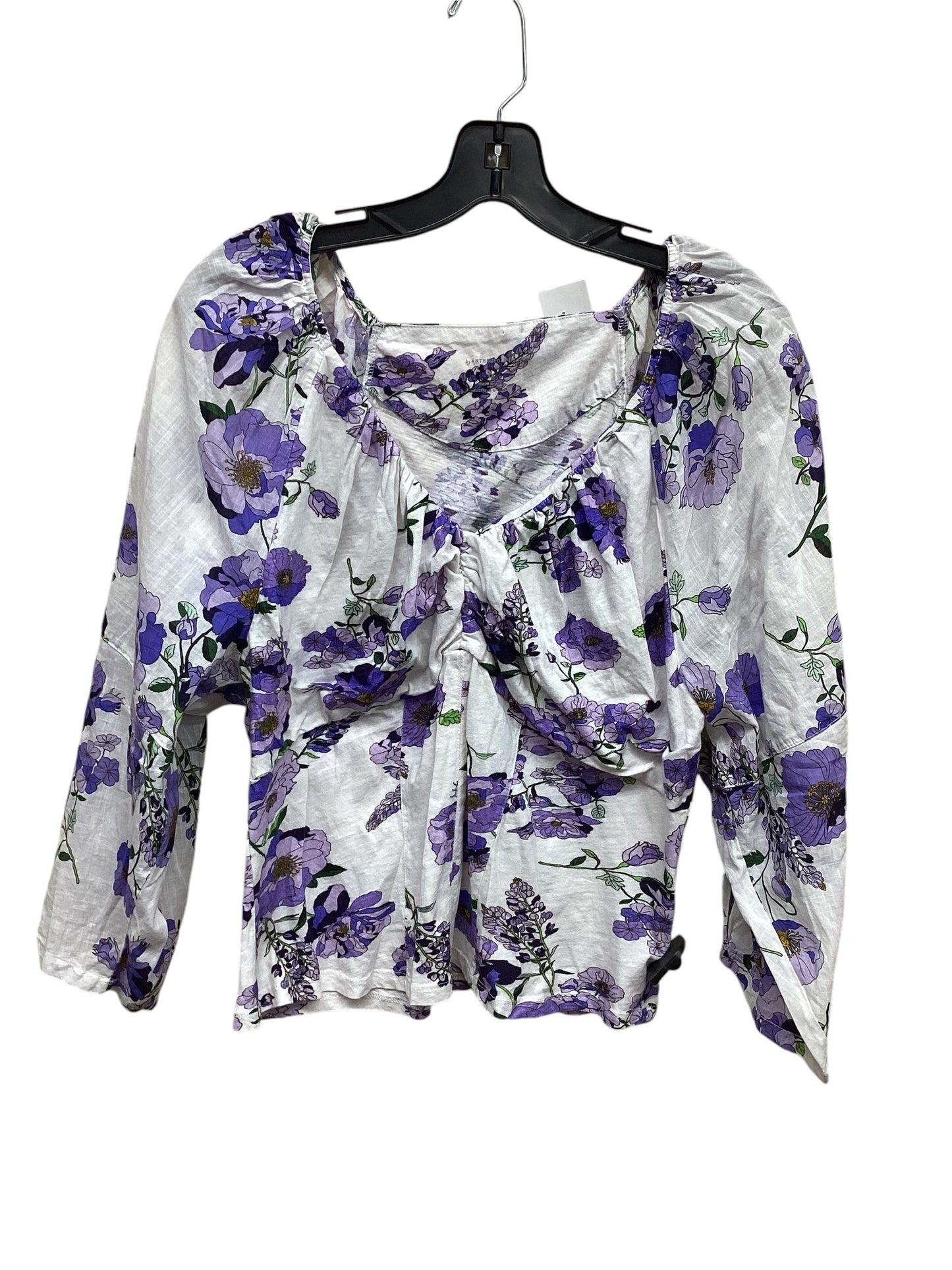 Top Long Sleeve By Anthropologie In Purple & White, Size: Xl