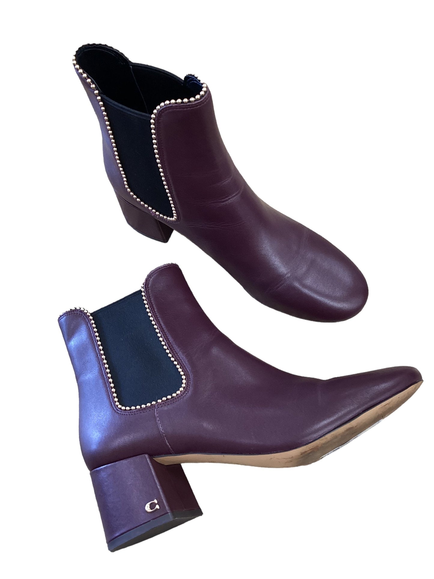 Purple Boots Ankle Heels Coach, Size 10