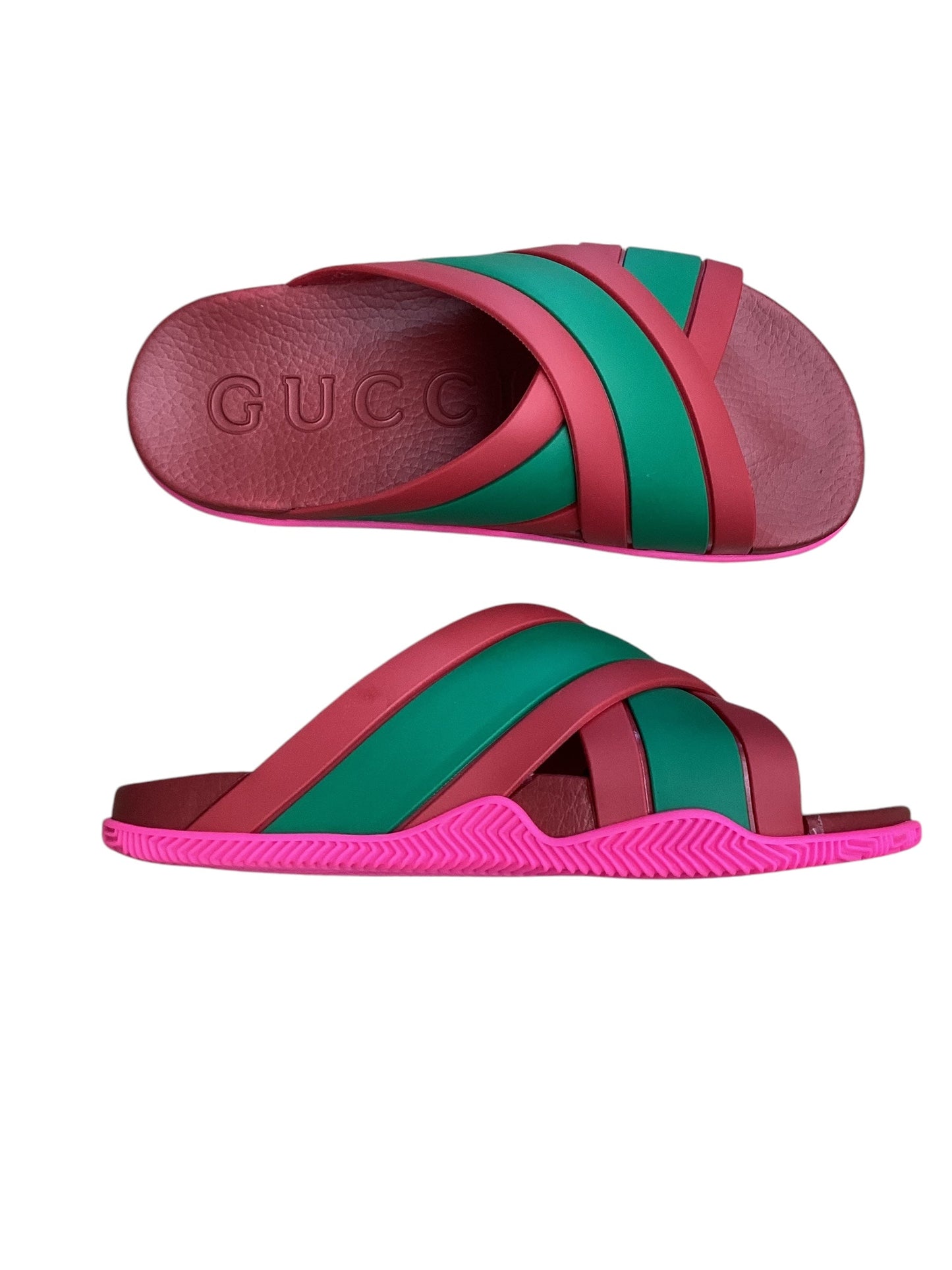 Shoes Designer By Gucci In Green & Red, Size: 8